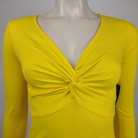 NWT Boston Proper yellow twisted V-Neck casual long sleeve blouse ladies XXS - Picture 2 of 8